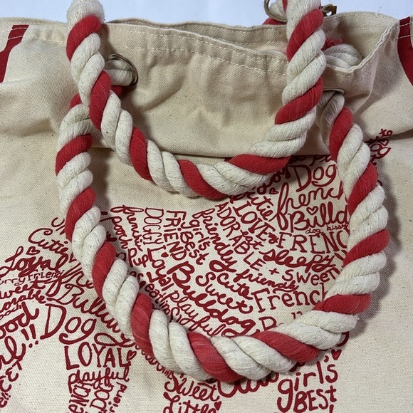 LIVE LOVE BARK Red and Cream Canvas Bull Dog Print Reusable Tote Bag - Picture 4 of 8